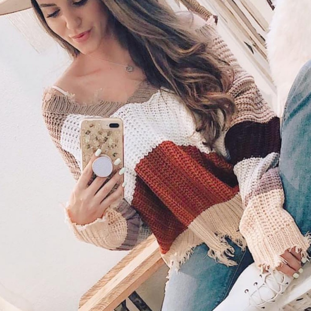 Fringe color block sweater